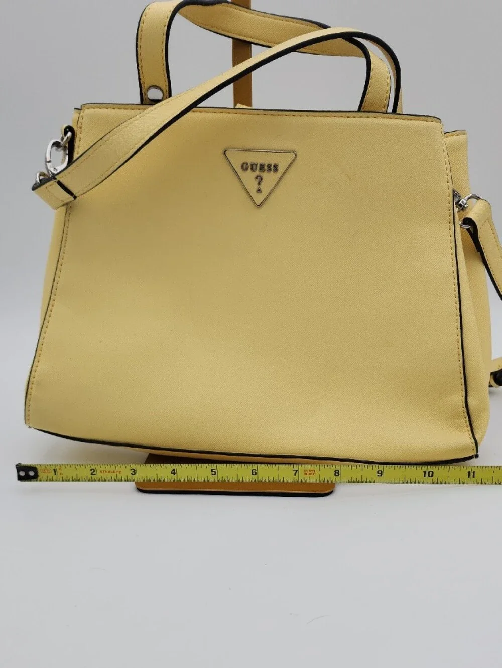 GUESS Yellow Structured Saffiano Satchel with Detachable Strap